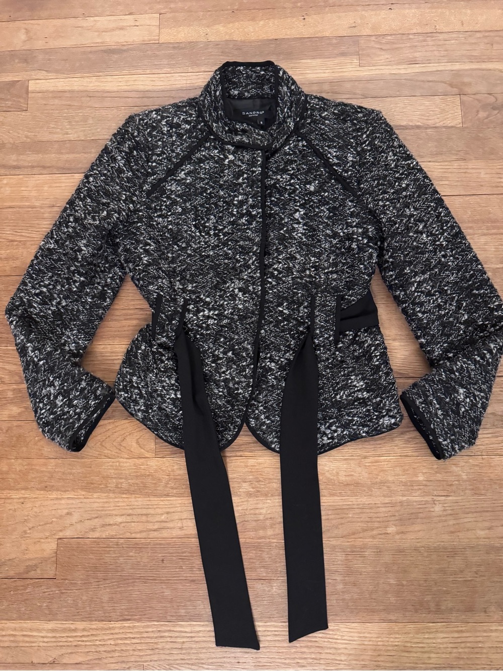 Sandro Sportswear Women's Black White Tweed Belted Jacket - Size S
b90